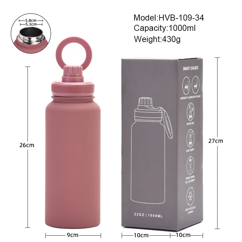 Insulated Sports Bottle 32Oz Stainless Steel with Magnetic Phone Holder, Thermos Mug for Outdoor mbzr