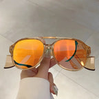 KAMMPT Fashion Champagne Women Shades Oversize Square Design Sunglasses Outdoor Decoration Sun Glasses for Hiking Travelling mbzr