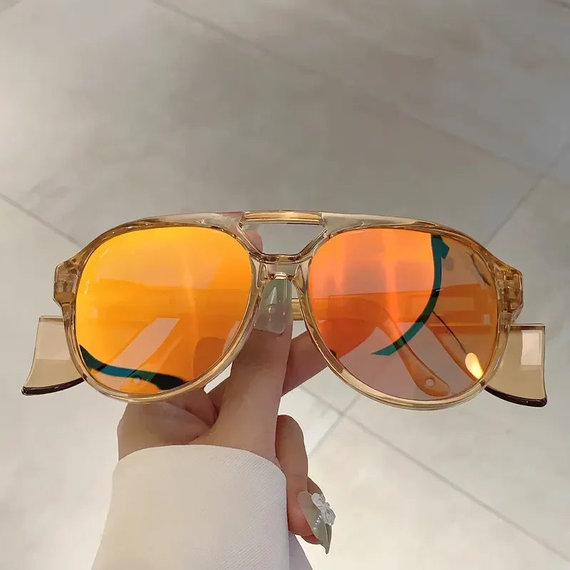 KAMMPT Fashion Champagne Women Shades Oversize Square Design Sunglasses Outdoor Decoration Sun Glasses for Hiking Travelling mbzr