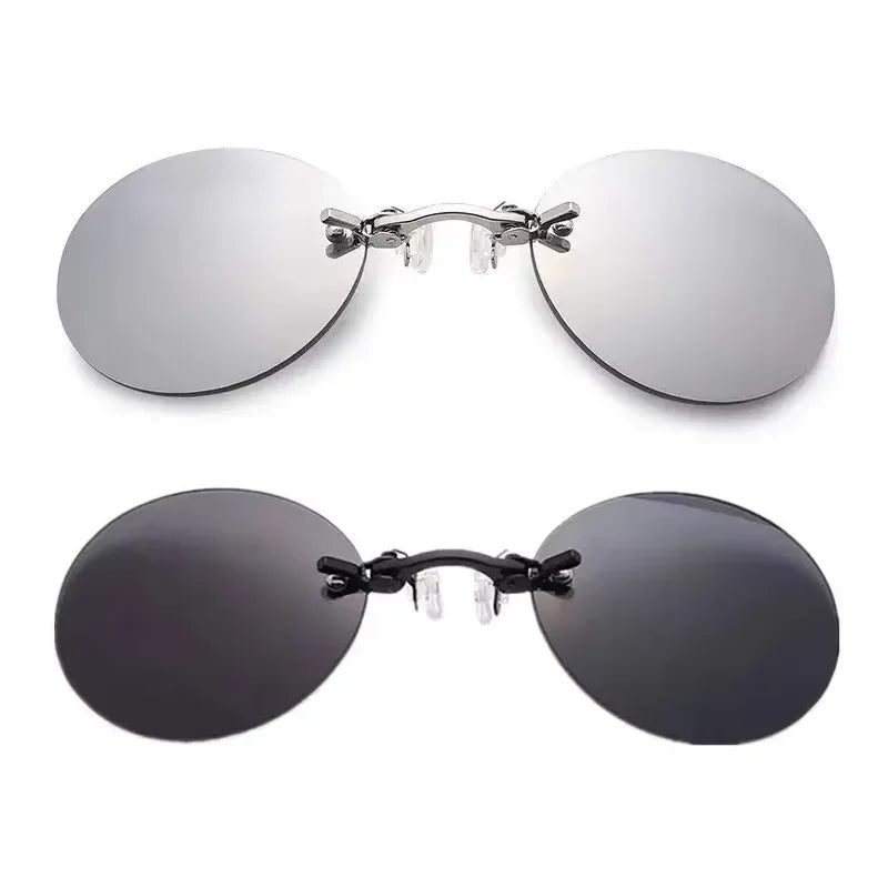 1-2PCS Clip On Nose Glasses Round Rimless Matrix Morpheus Sunglasses Mini Frameless Vintage Shades