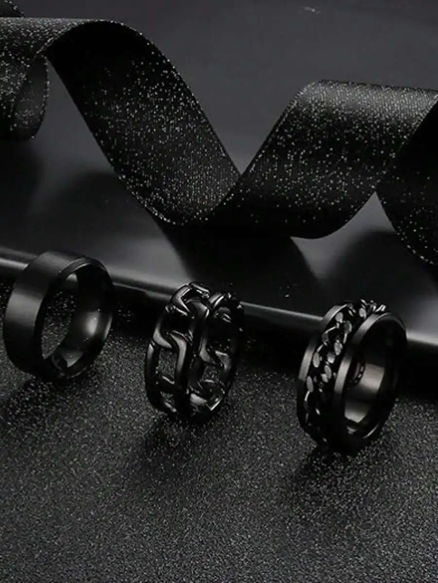 3pcs/Set Stylish Stainless Steel 8mm Matte Wedding Ring Set For Men's Everyday Use Valentine's Day Jewelry Holiday Engagement