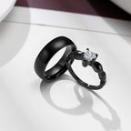 Vnox Romantic Heart CZ Stone Couple Wedding Rings for Women Men Black Color Stainless Steel Bands Engagement Jewelry  Love Gift
