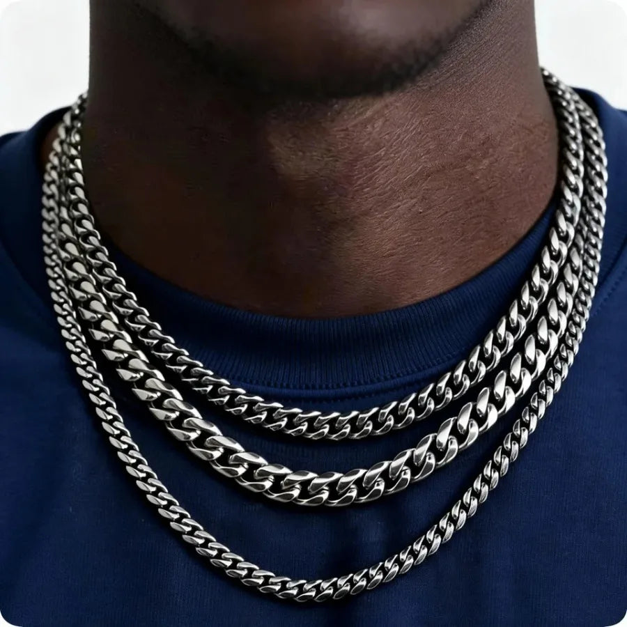 Vintage Cuban Chain Necklace for Men Women, 3/5/7mm Stainless Steel Curb Link Chain Chokers, Casual Basic Punk Jewelry