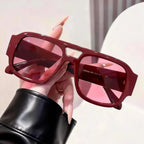 Retro Square Aviator Sunglasses — Burgundy Frames with a Cutout Bridge Design mbzr