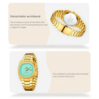 YaLaLuSi Vintage Tonneau Square White Dial Women Watch Day Date Display Brushed Solid Link Gold Bracelet Quiet Luxury Waterproof Ladies Quartz Wristwatch For Office Daily Commute