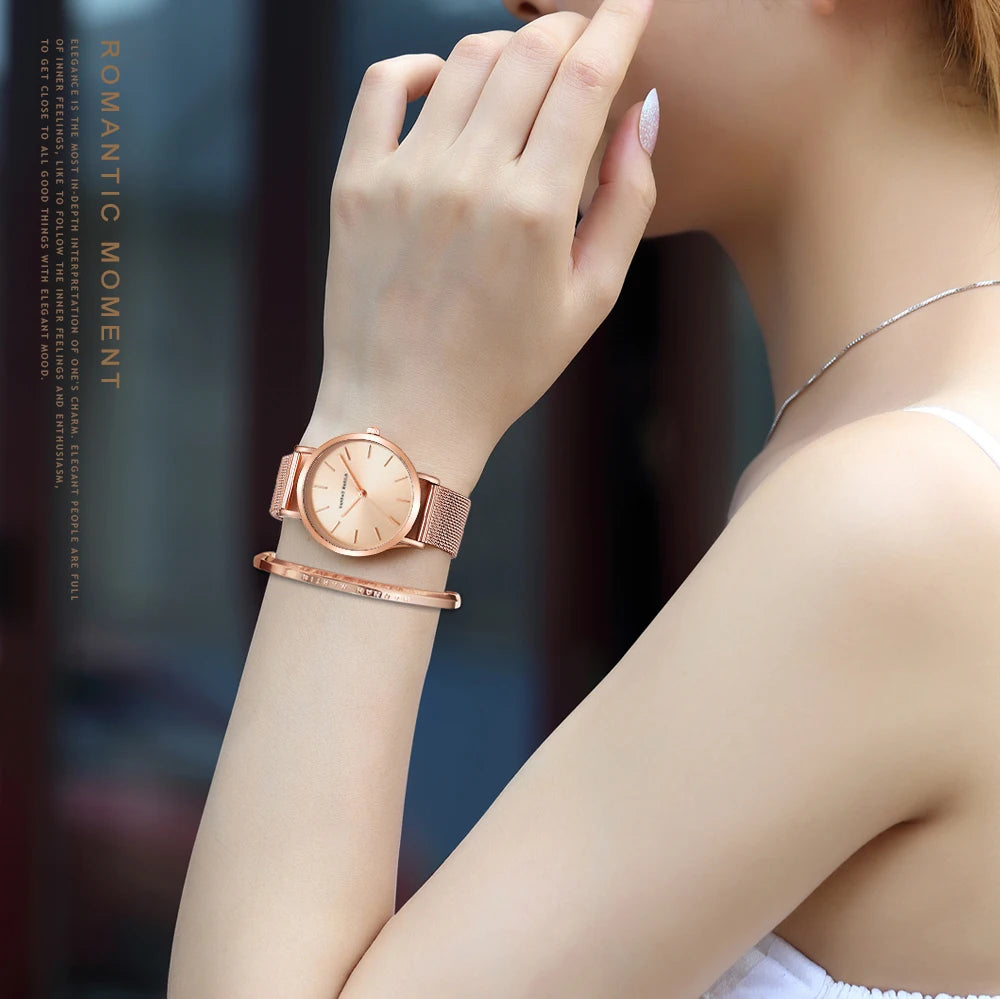 HANNAH MARTIN Top Brand Hot Selling Original Quartz Watch Women Simple Elegant Steel 36mm Japanese Movement Clock Banquet Matching & Work Leisure Watches Ladies Clock Local Watch Women Mesh with Quartz Movement Original Ladie