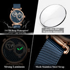 POEDAGAR Original Fashion Man Wristwatch Multiple Time Zone Display Waterproof Calendar Men Watch Mesh Stainless Steel Quartz Business Men's Watches Reloj