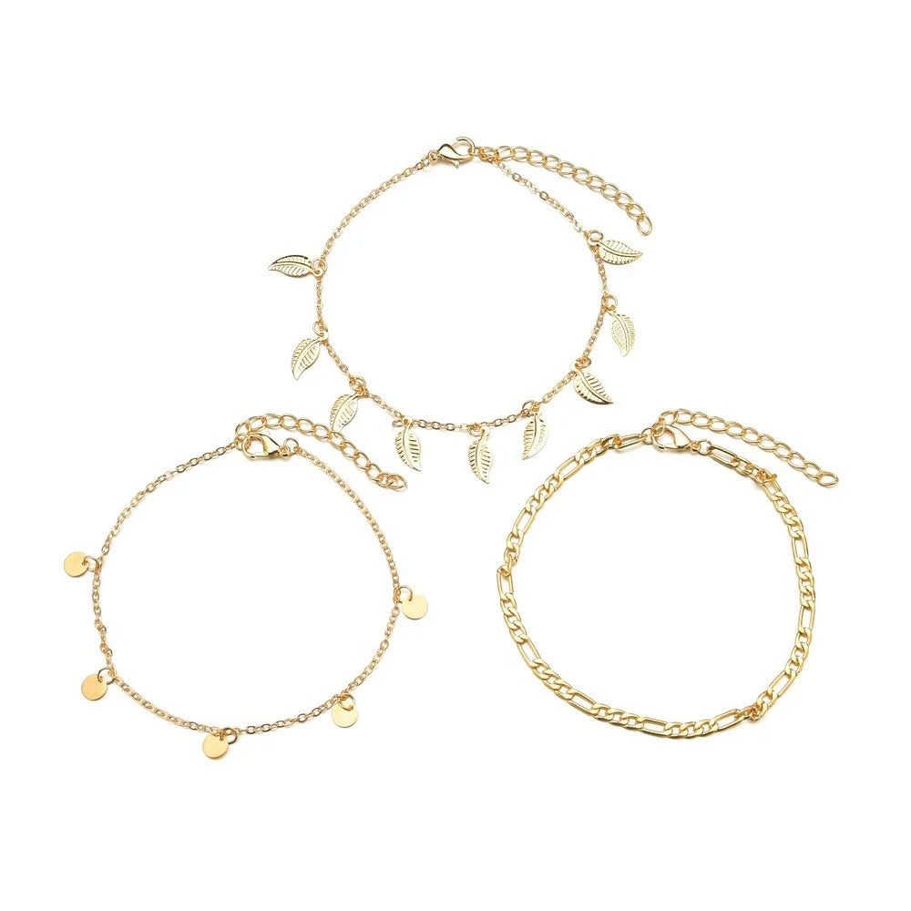 accessories summer simple personality multi-layer anklet European and American popular leaf peach sequined pendant chain female mbzr