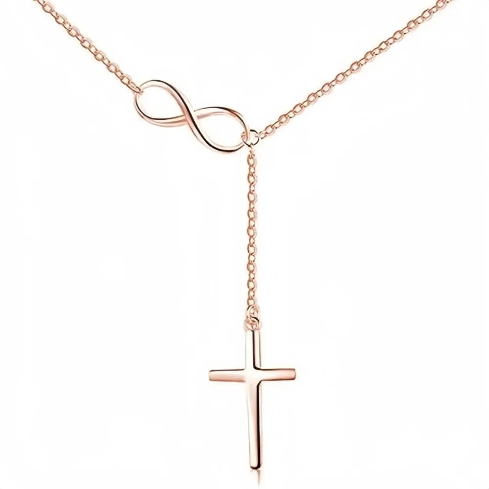 1Pcs Gold Plated Infinity Symbol & Cross Lariat Necklace, Dainty Y-Drop Chain Necklace for Women, Elegant Minimalist Statement Jewelry for Everyday Wear & Dating