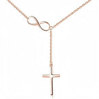 1Pcs Gold Plated Infinity Symbol & Cross Lariat Necklace, Dainty Y-Drop Chain Necklace for Women, Elegant Minimalist Statement Jewelry for Everyday Wear & Dating