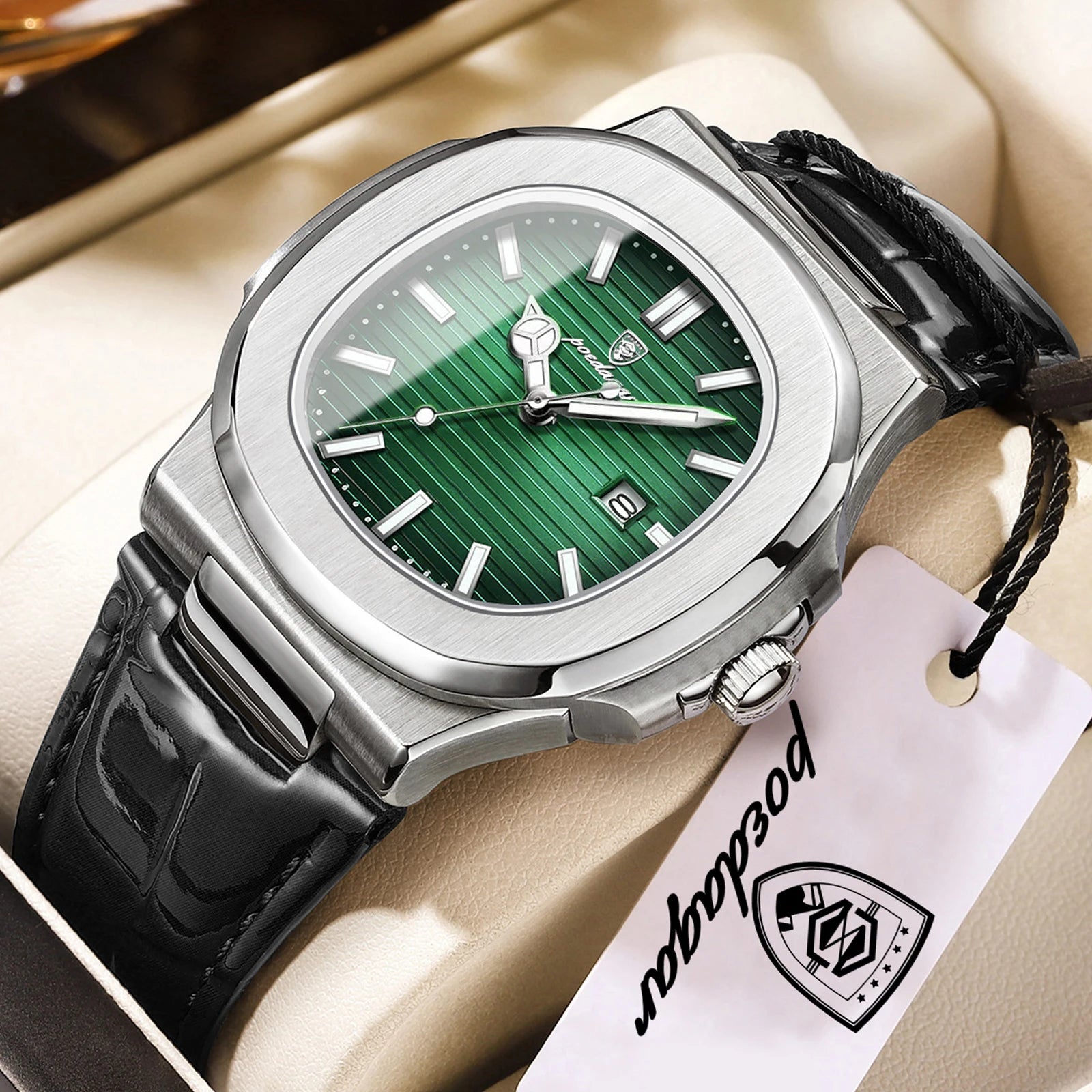 POEDAGAR Top Square Man Watch Date Waterproof Luminous Luxury Men Wristwatch High Quality Leather Men's Quartz Watches+Box Reloj mbzr