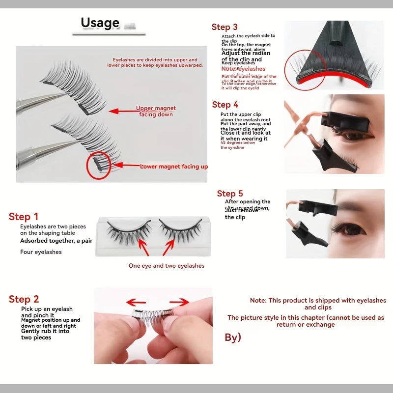 2 pairs of magnetic eyelashes light and soft, repeatedly used, thick and big eyes easy to wear with mirror mbzr