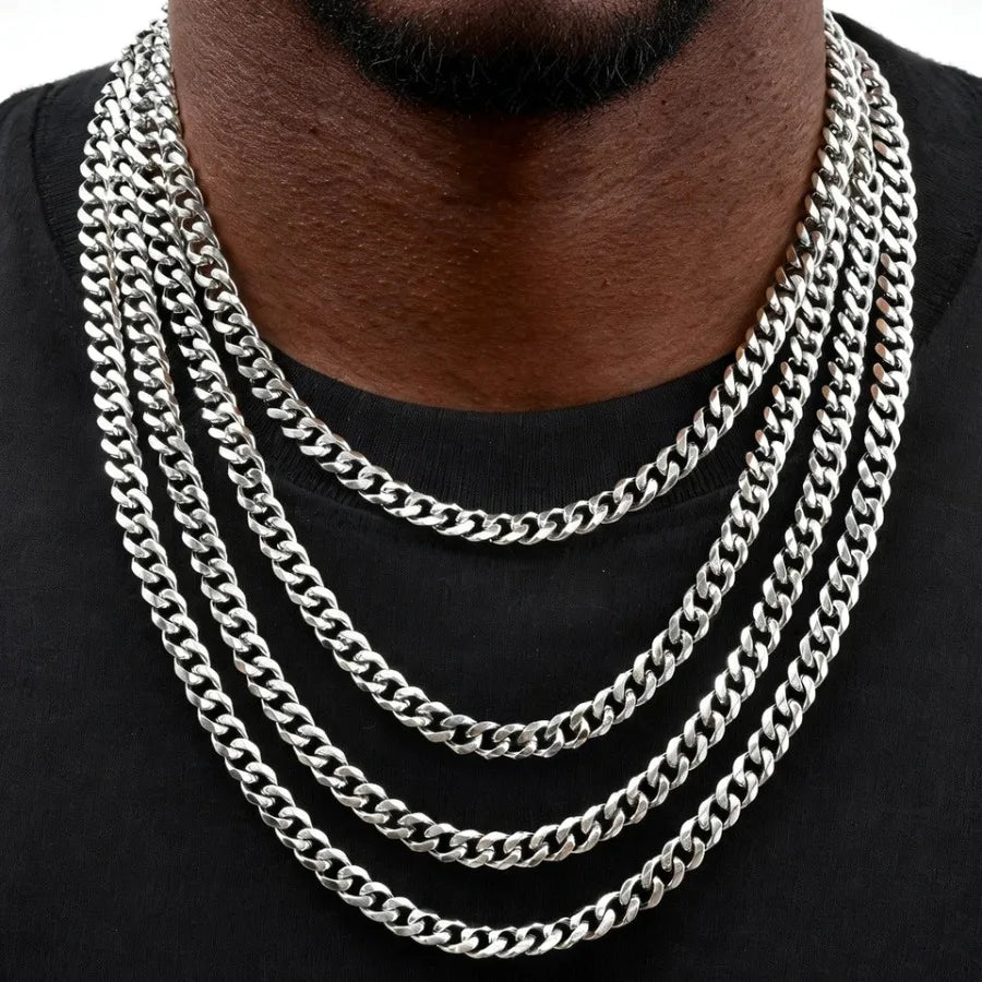 Vintage Cuban Chain Necklace for Men Women, 3/5/7mm Stainless Steel Curb Link Chain Chokers, Casual Basic Punk Jewelry