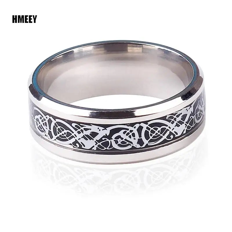 Fashion Men Gold Color Stainless Steel Celtic Dragon Ring Inlay Black Carbon Fiber Ring
