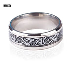 Fashion Men Gold Color Stainless Steel Celtic Dragon Ring Inlay Black Carbon Fiber Ring