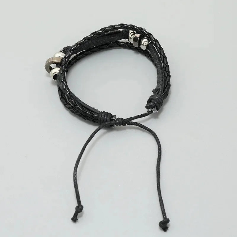 Vintage Bohemian Multi Layer PU Leather Wrap Bracelet Adjustable Pull Cord Unique Pattern Wrist Jewelry For Women Girls Daily Beach Party Birthday Gift For Her