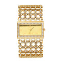 Gold Rectangle Women Watch Full Rhinestone Bezel Wide Hollow Link Bracelet Luxury Bling White Dial Fashion Ladies Quartz Dress Wristwatch For Party Wedding