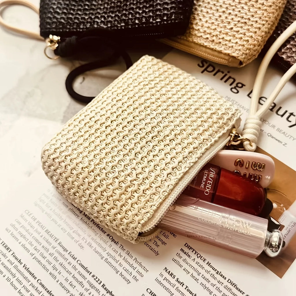 Straw Woven Mini Coin Purse – Japanese Minimalist Wrist Pouch mbzr
