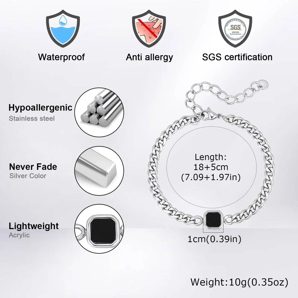Vnox 5/7mm Width Adjustable Chain Bracelet for Men, Stainless Steel Acrylic Six-Sided Polished Jewelry Gift for Husband Son‌ Him