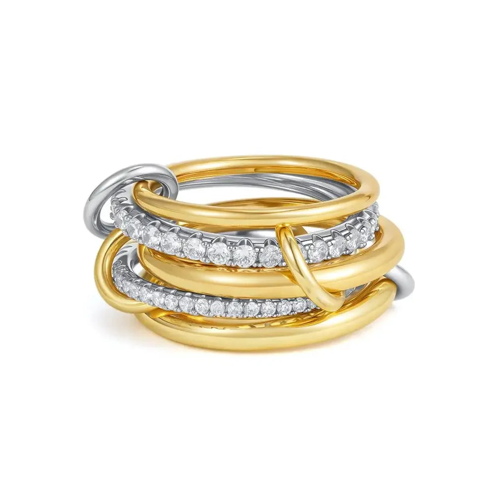 316 Stainless Steel PVD Mixed Metals Multi Layered Finger Rings Shiny CZ Zircon Stackable Ring Set Non Tarnish Dainty Jewelry