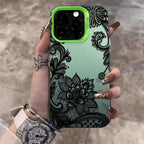Black Lace Pattern INS Wind Phone Case for iPhone 17/16/15/14/13/12/11 Pro Max Plus Fashion Hard Case