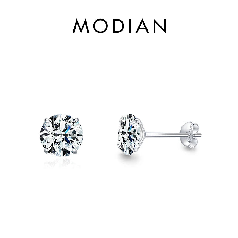 Modian Sparkling Clear CZ Stud Earrings 925 Sterling Silver Round Zirconia 4MM 5MM 6MM 7MM Earrings For Women Wedding Jewelry mbzr