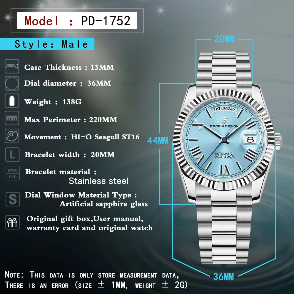 PAGANI DESIGN DD36 Double calendar 36MM mechanical automatic men watch Haiou ST16 sapphire luxury waterproof  relogio masculino