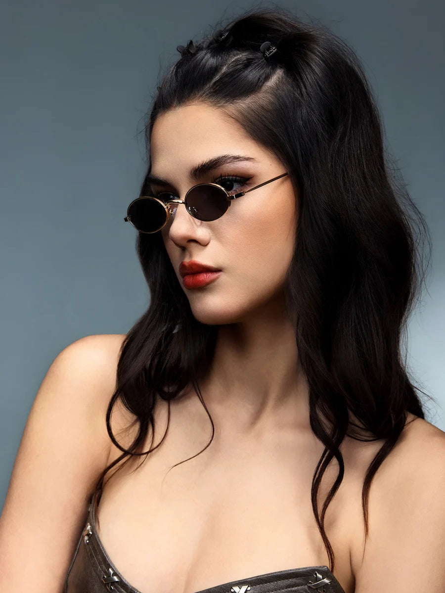 Retro Small Oval Metal Sunglasses For Women UV Protection Fashion Eyewear Outdoor Travel Beach