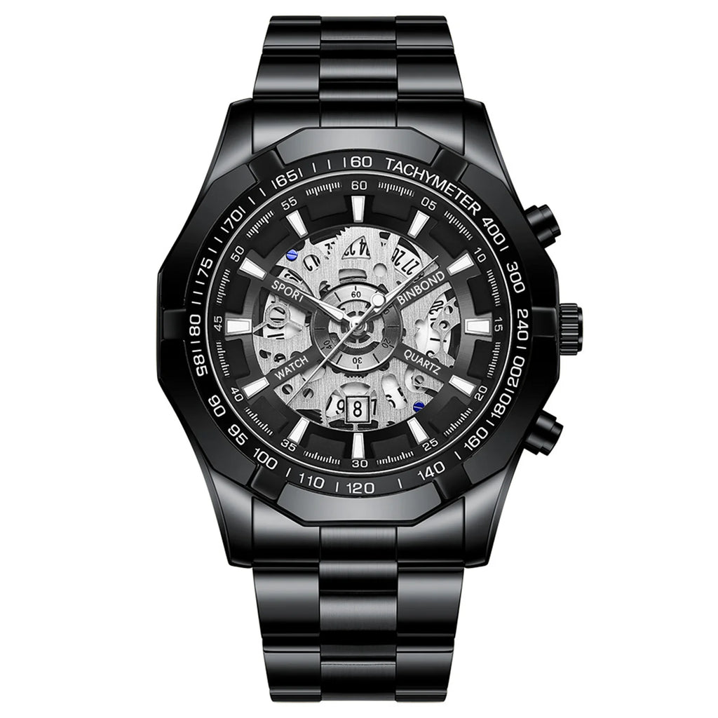 Men's Imitation Mechanical Quartz Watch Stainless Steel Strap Waterproof Watch Luminous Hands Dial Calendar Available mbzr