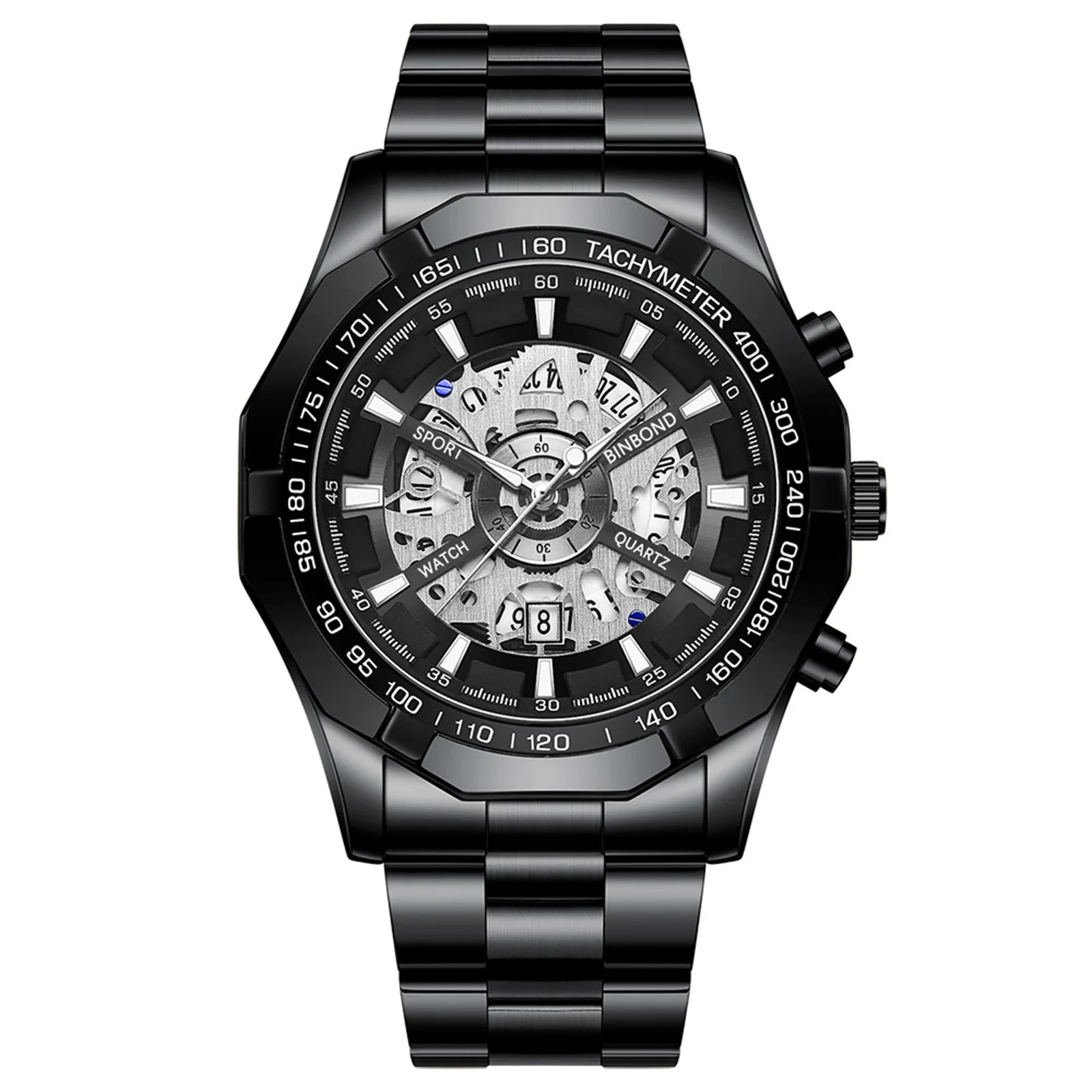Men's Imitation Mechanical Quartz Watch Stainless Steel Strap Waterproof Watch Luminous Hands Dial Calendar Available mbzr