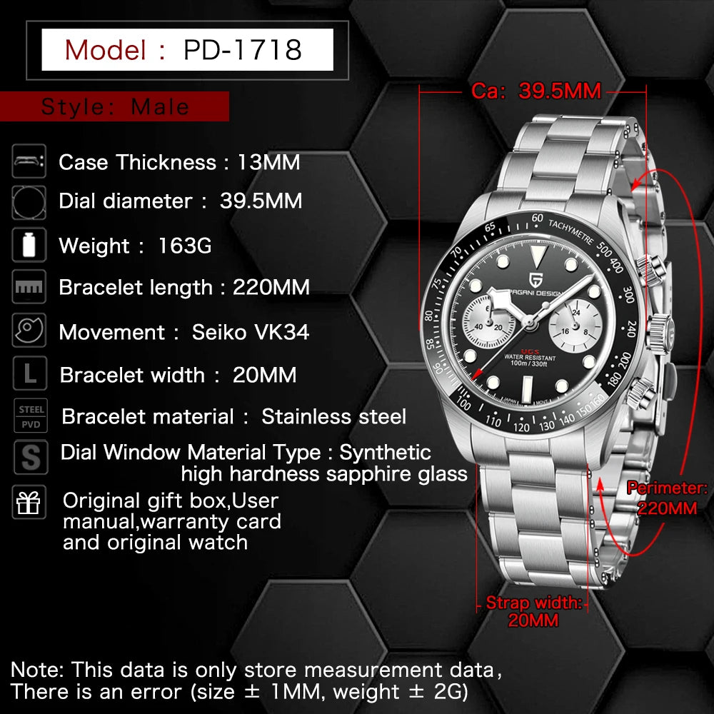 2026 New Retro Panda Mens Watches PAGANI DESIGN Luxury Quartz Watch For Men Chronograph AR Sapphire Waterproof Sports Clock Gift