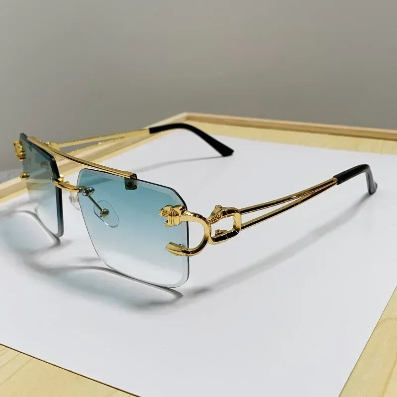 Rimless Square Sunglasses For Men And Women Brand Designer Vintage Luxury Retro Mirror Fashionable And Individualistic Sunglasses Suitable For Daily Wear Festival Gifts Dance Parties Travel And Parties Oculos De Sol