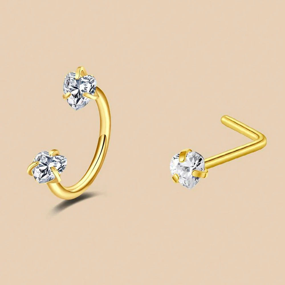 6/2pcs Horseshoe Nose Rings With L-Shape Nose Stud, Stainless Steel Rianbow CZ Nose Ring,, Lip Eyebrow Helix Ear Piercing mbzr