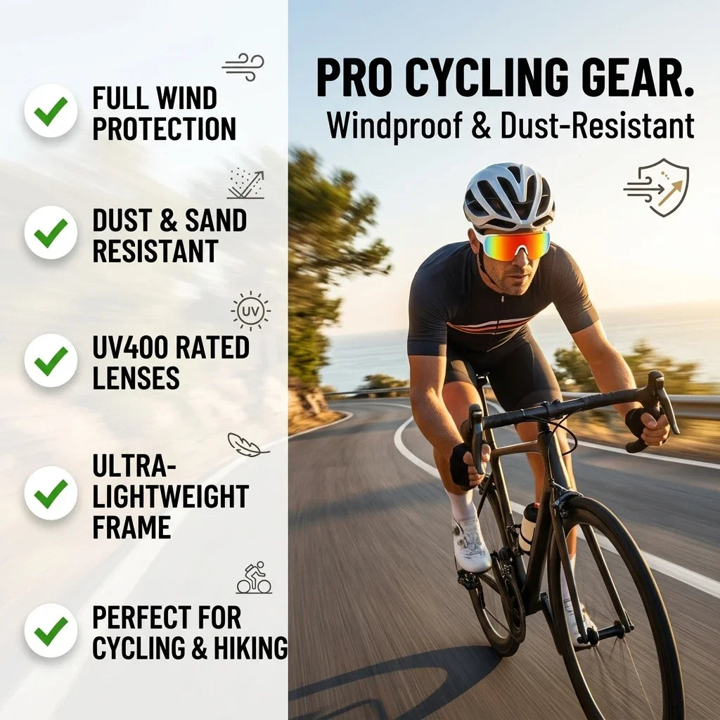 Cycling Sunglasses for Men UV400 Protection Polarized Sports Goggles for Road Bike Hiking Mountain Climbing Windproof Sandproof Snow Mountaineering Wraparound Outdoor Eyewear