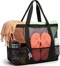 Mesh Beach Bag Family - Large Tote Bag 9 Pockets for Swim Pool Toys Cruise Beach Vacation Essentials mbzr