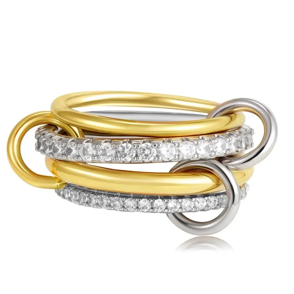 316 Stainless Steel PVD Mixed Metals Multi Layered Finger Rings Shiny CZ Zircon Stackable Ring Set Non Tarnish Dainty Jewelry