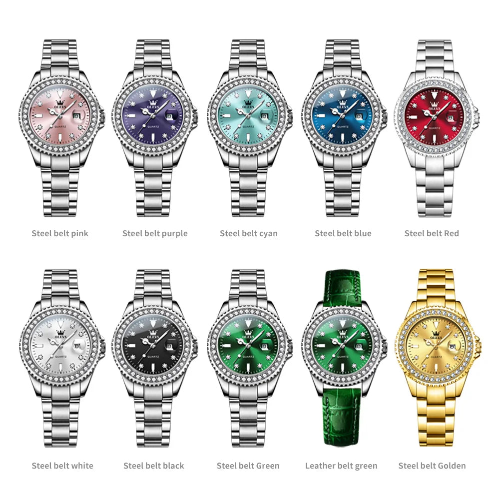 OLEVS 9945 Luxury Women Original Quartz Movement Watch Diamond Scale Stainless Steel Bracelet Luminous Function 30M Waterproof Watch mbzr