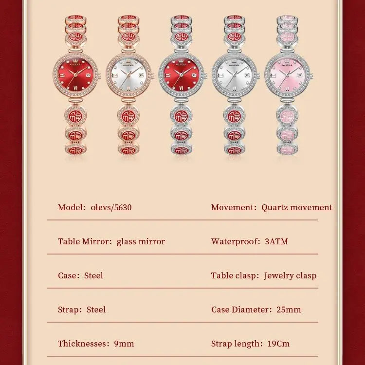 OLEVS 5630 Women Watch Luxury Brand Diamond Watch Date Waterproof Clock Quartz Watch Exclusive Blessing Bracelet Women Watch mbzr
