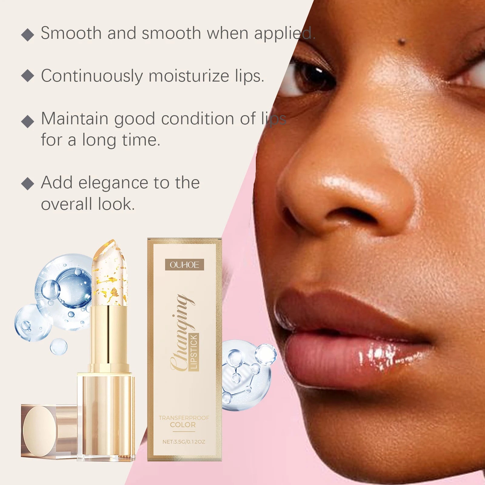 24K Gold Foil Vitamin E Lip Balm Crystal Jelly Lipstick,Moisturizing Lip Care for Dry Lips,Long-Lasting Hydrating Tint mbzr