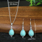 Vintage Bohemian Hollow Round Geometric Necklace Earrings Set for Women Indian Jewelry Ethnic Bule Beads Pendant Jewelry Sets mbzr