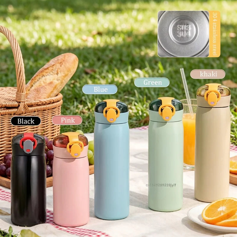 304 Stainless Steel Thermos Cup with Straw, 320/460ml Insulated Water Bottle, Leak Proof Travel Mug Vacuum Flask mbzr