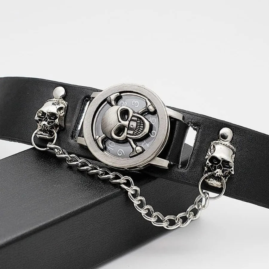 Punk Skull Men's Wrist WatchandWomen's Watch, Skull Flip Cover Watch, Skull Ornament+Chain Elements, Fashion for Cosplay Lovers mbzr
