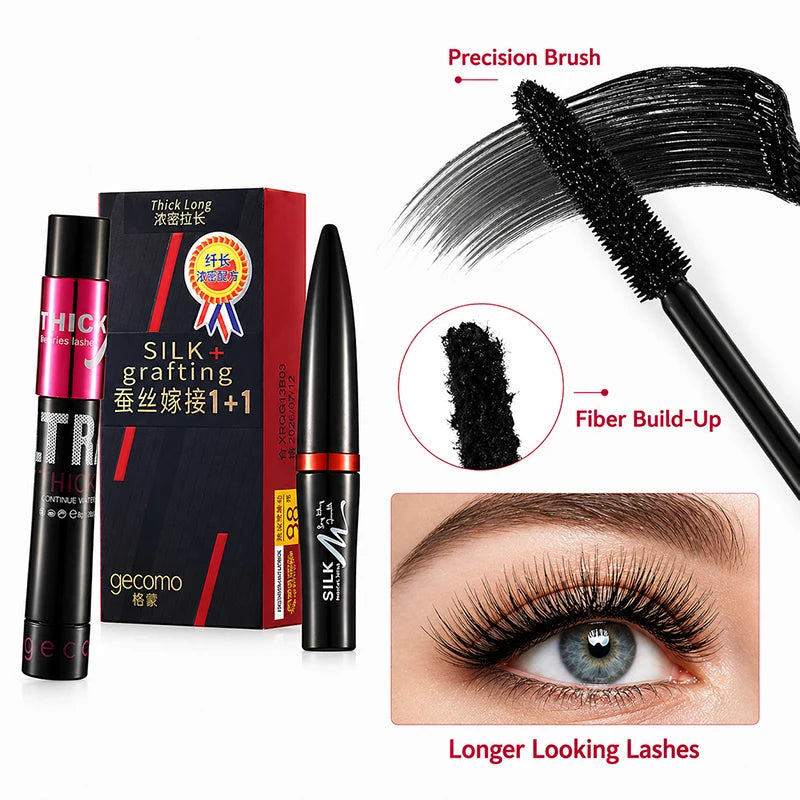 2-Step Mascara & Fiber Lash Extension Set, Lengthening Volumizing Waterproof Curling Mascara, Smudge-Proof Eye Makeup mbzr