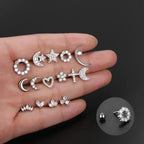 Cubic Zirconia Star Cartilage Stud Earring Stainless Steel 16G