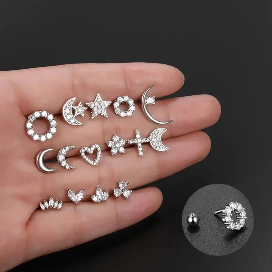 Cubic Zirconia Star Cartilage Stud Earring Stainless Steel 16G