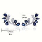 Dainty Silver Color Blue Crystal Feather Ear Climbers Trendy Pear Cut Zirconia Crawler Earrings Daily Wear Fine Jewelry Anniversary Gift