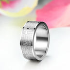 Fashion Mens 316L Stainless Steel Ring Spanish Lord's Prayer Bible Cross 8mm Band silver color anillos hombre mens jewellery