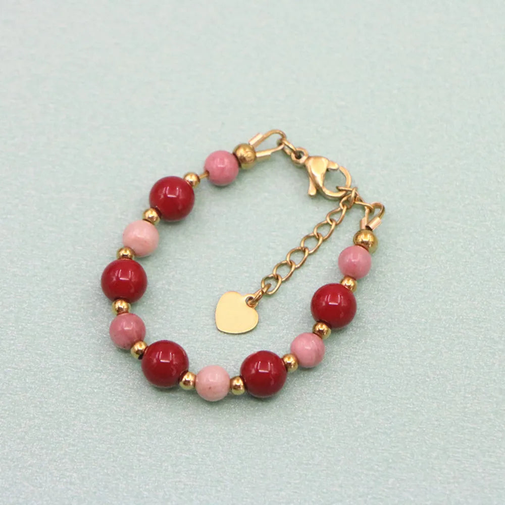 New Lovely Natural Stone Bead Bracelet Baby One Year Old Baptism Girls Lobster Clasp Stainless Steel Parts Personalized Jewelry