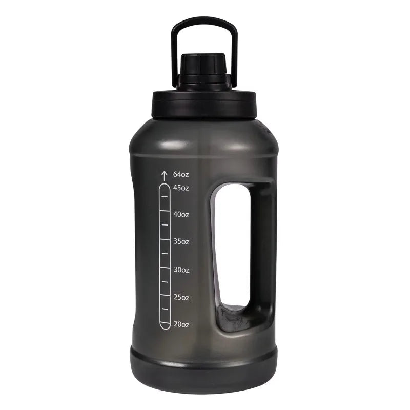 64 Fluid Ounces Water Bottle, Translucent Black, with Straw/ Chug 2 in 1 Lid, Light Weight, Reusable, Plastic mbzr