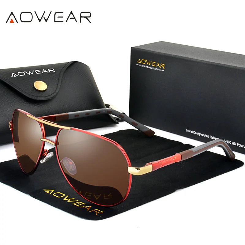 AOWEAR Aviation Mirror Polarized Sunglasses Brand Designer Retro Eyewear